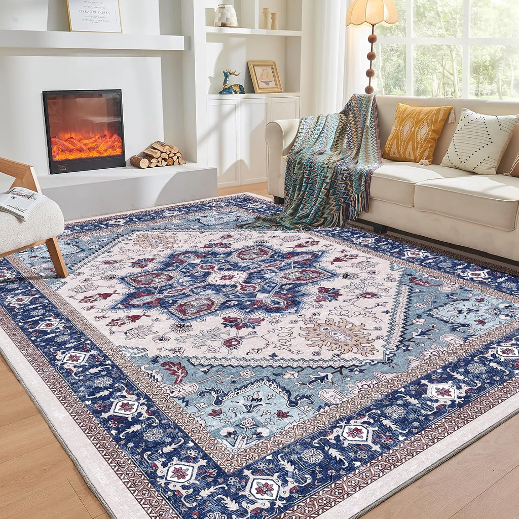 Navy Gold Washable Area Rug