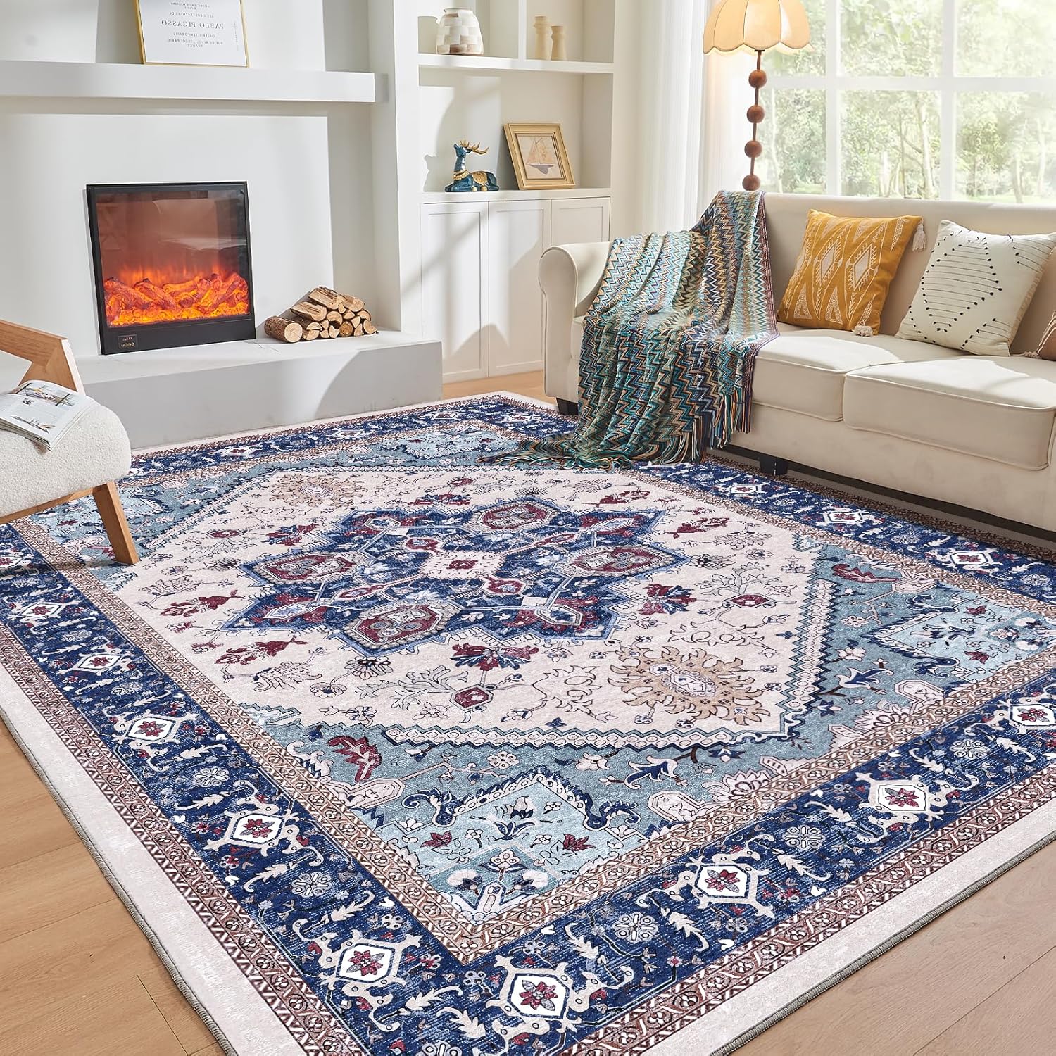 Navy Gold Washable Area Rug
