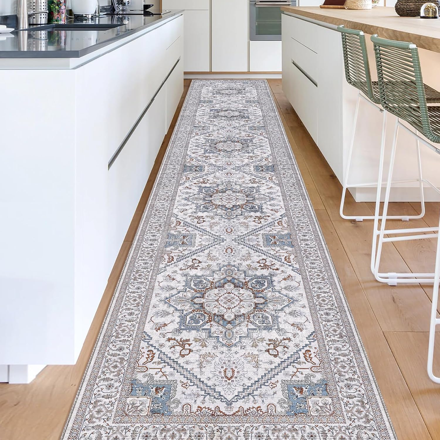 Navy Gold Washable Area Rug