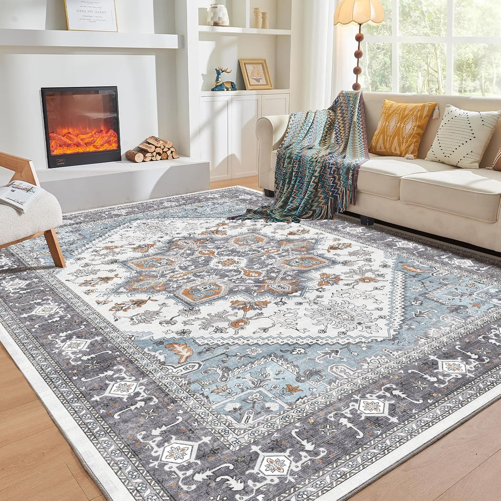 Navy Gold Washable Area Rug