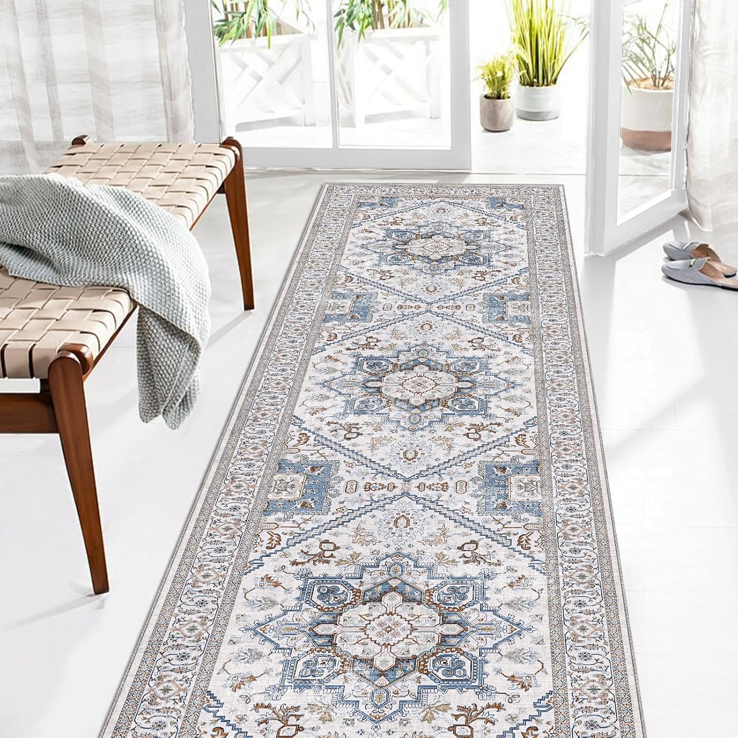 Navy Gold Washable Area Rug