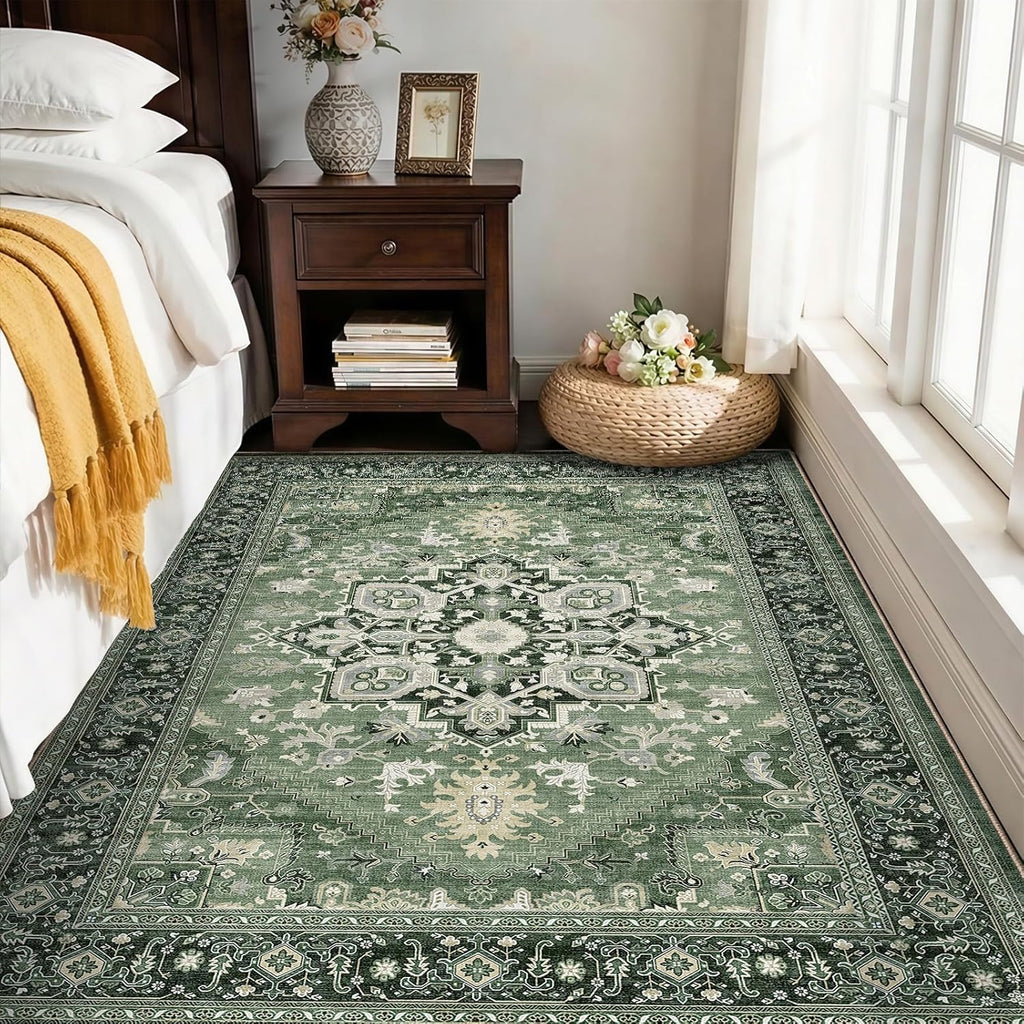 Navy Gold Washable Area Rug