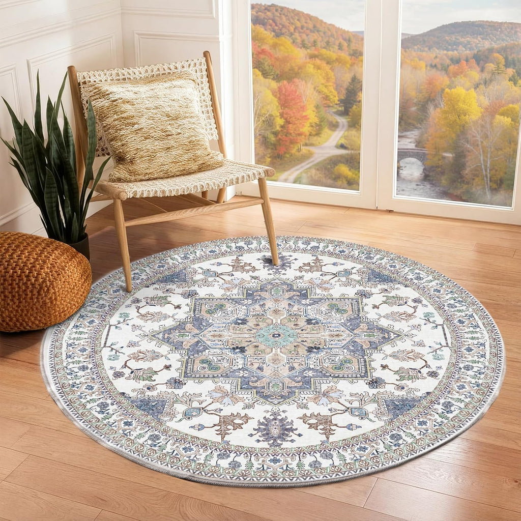 Navy Gold Washable Area Rug