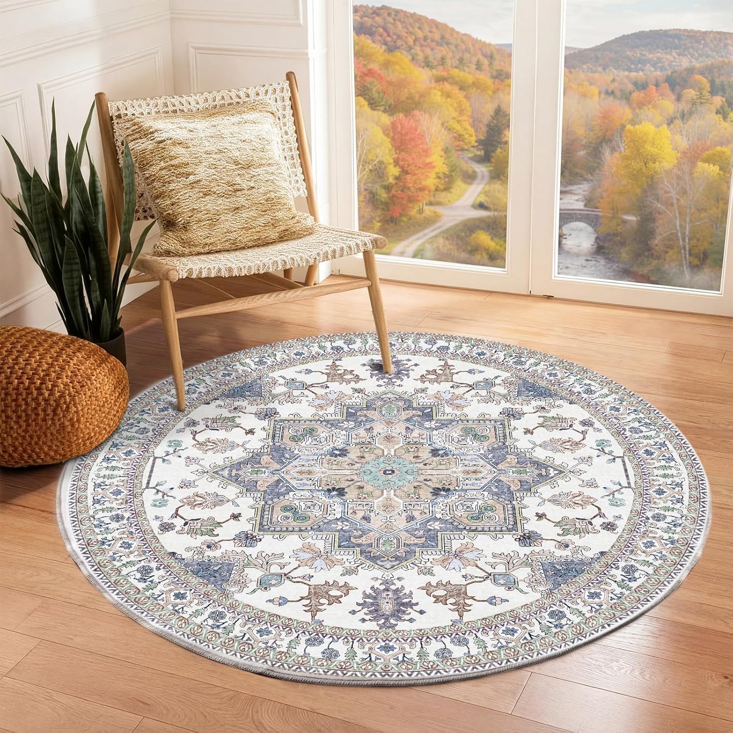 Navy Gold Washable Area Rug