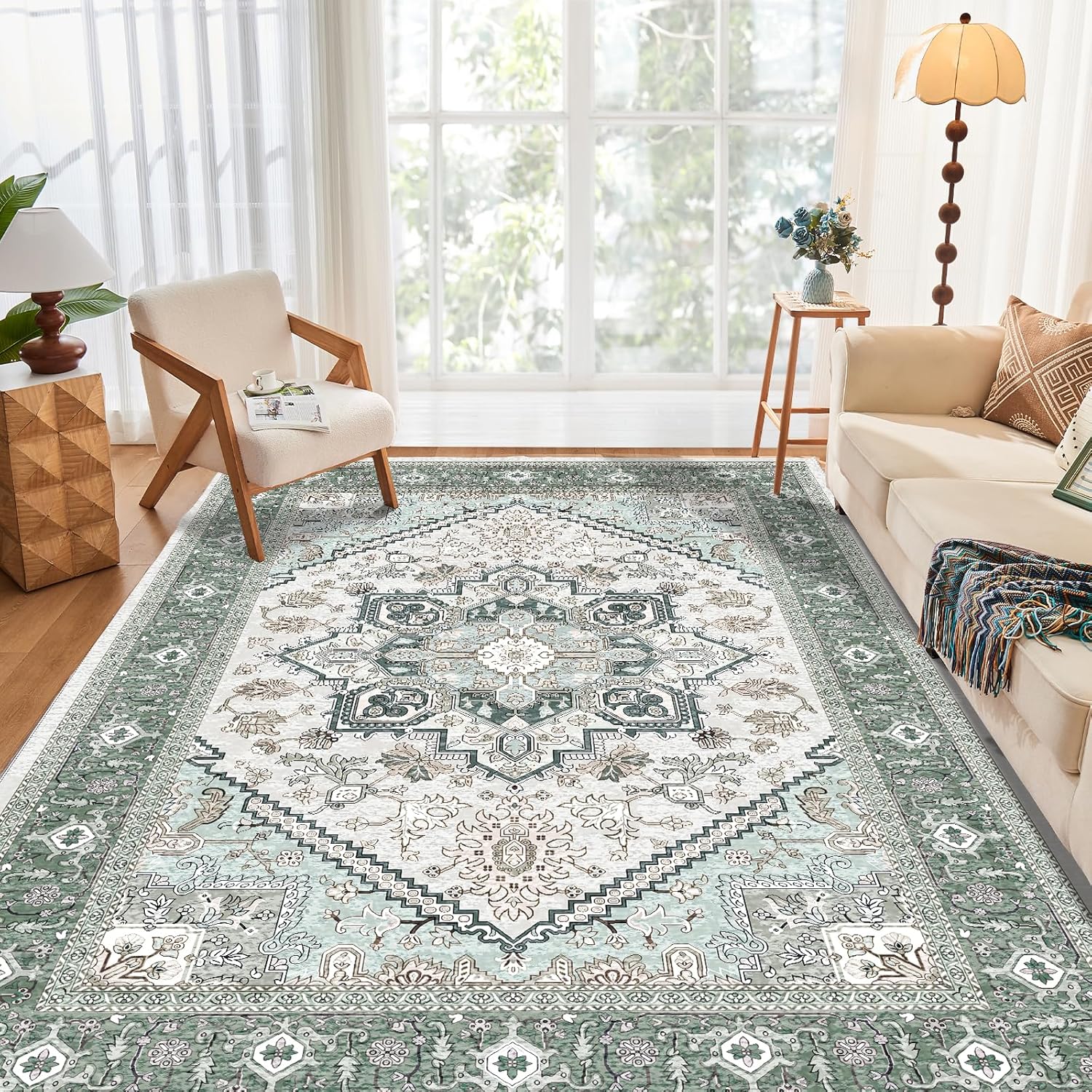 Navy Gold Washable Area Rug