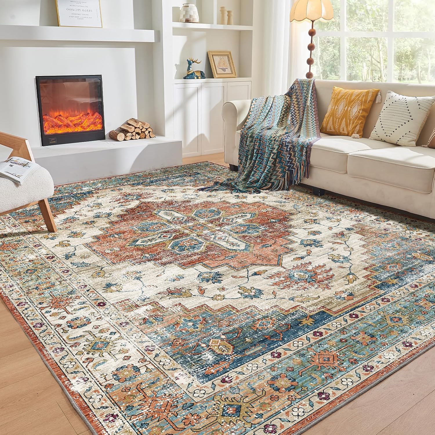Navy Gold Washable Area Rug