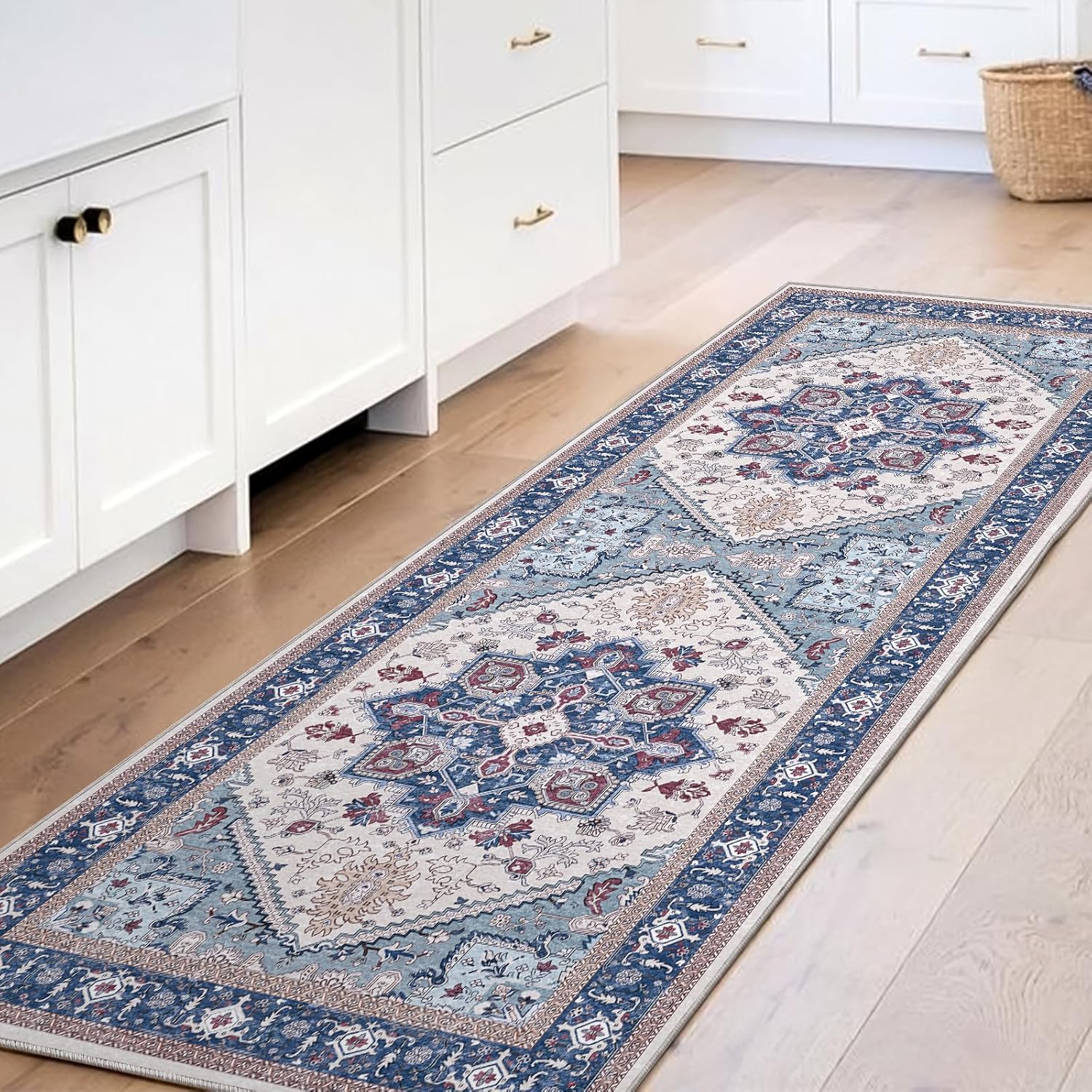 Navy Gold Washable Area Rug