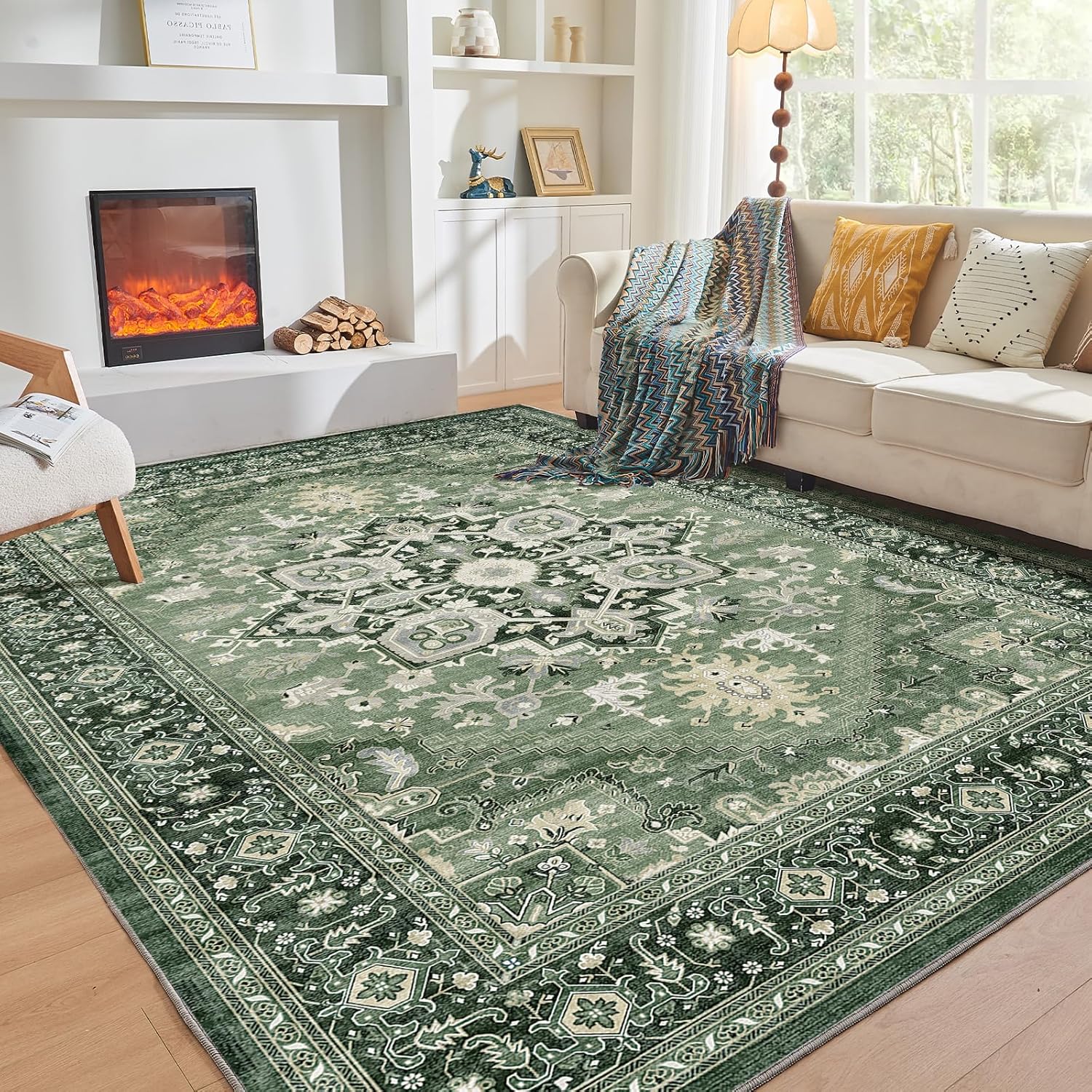 Navy Gold Washable Area Rug