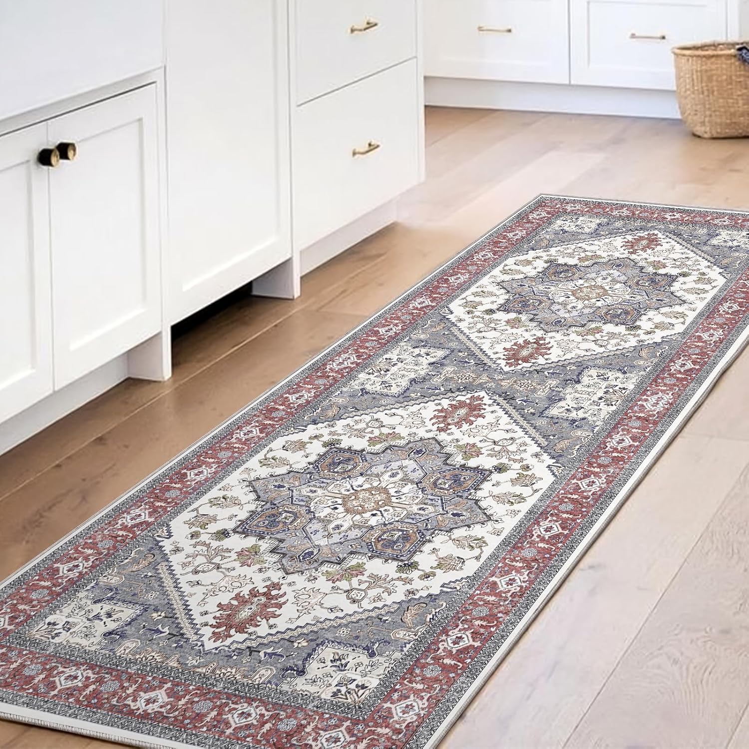Navy Gold Washable Area Rug