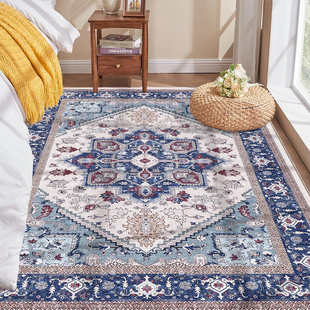 Navy Gold Washable Area Rug