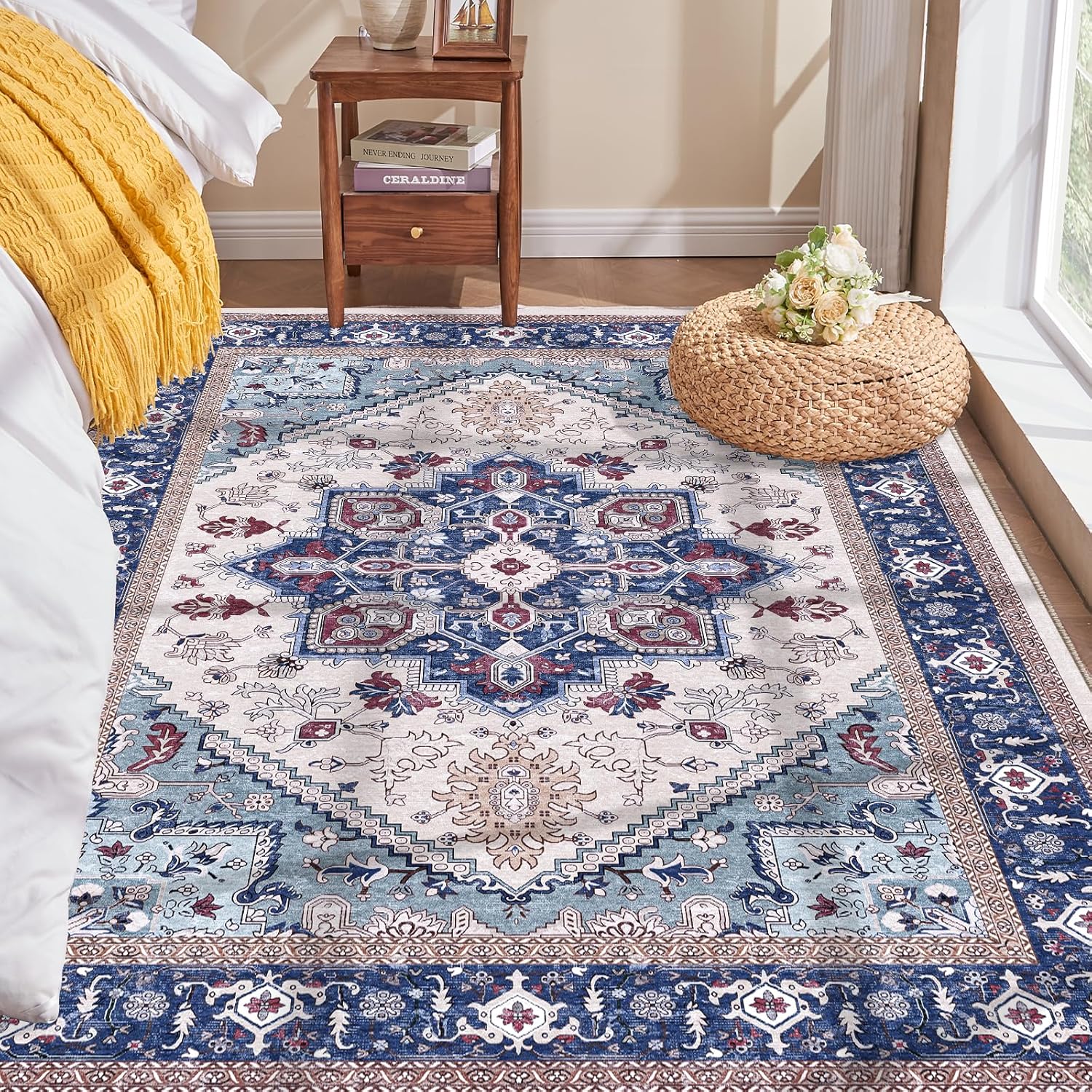Navy Gold Washable Area Rug