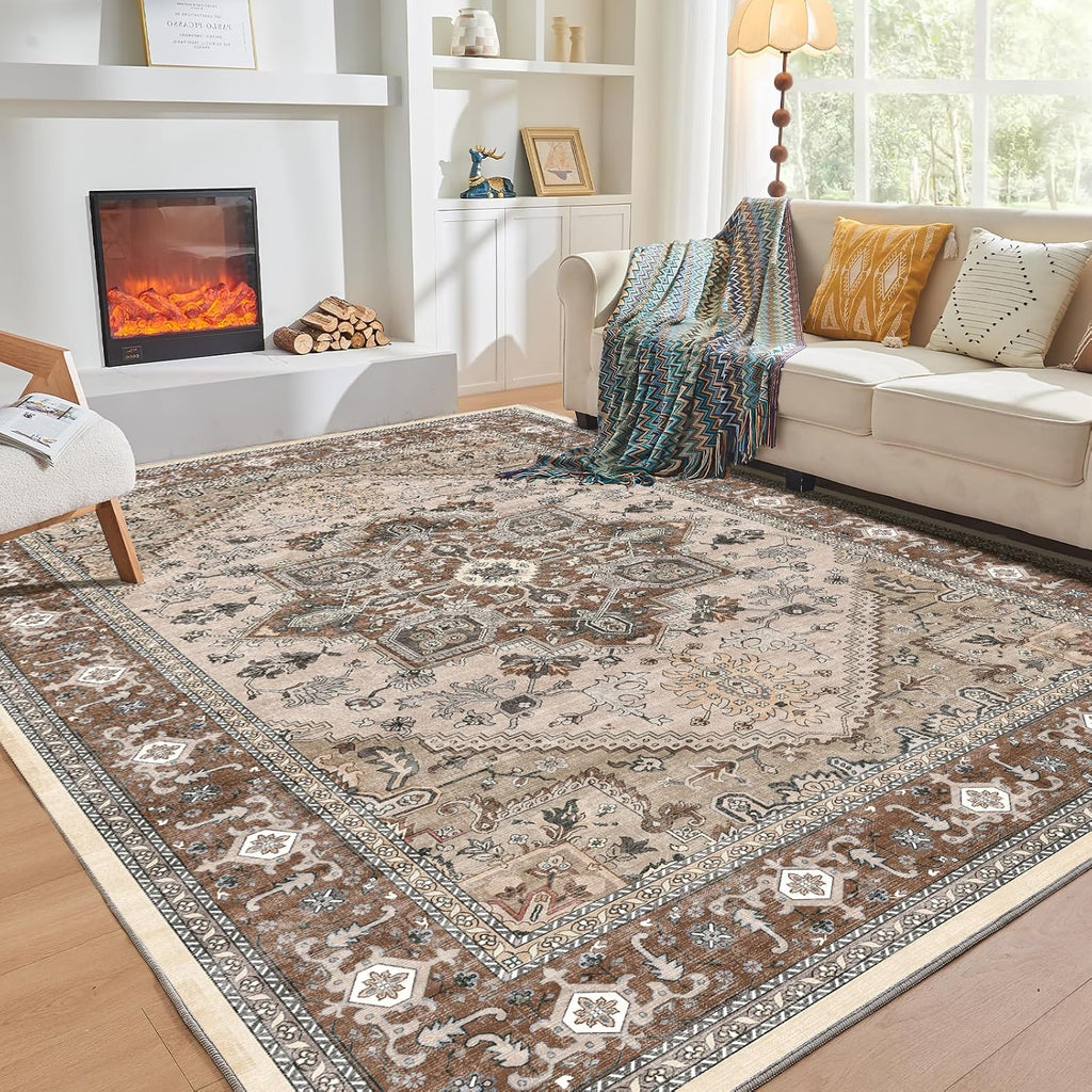 Navy Gold Washable Area Rug