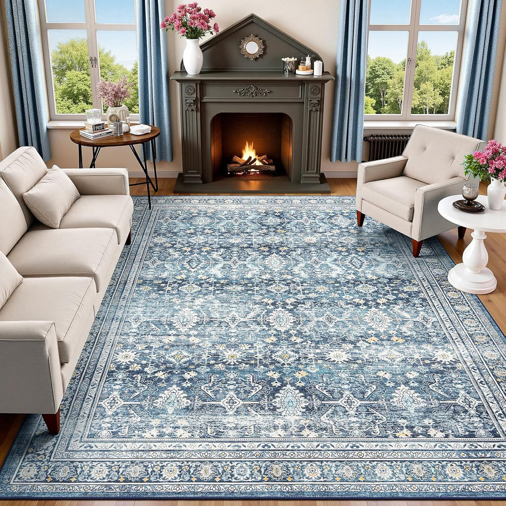 Green Washable Boho Area Rug