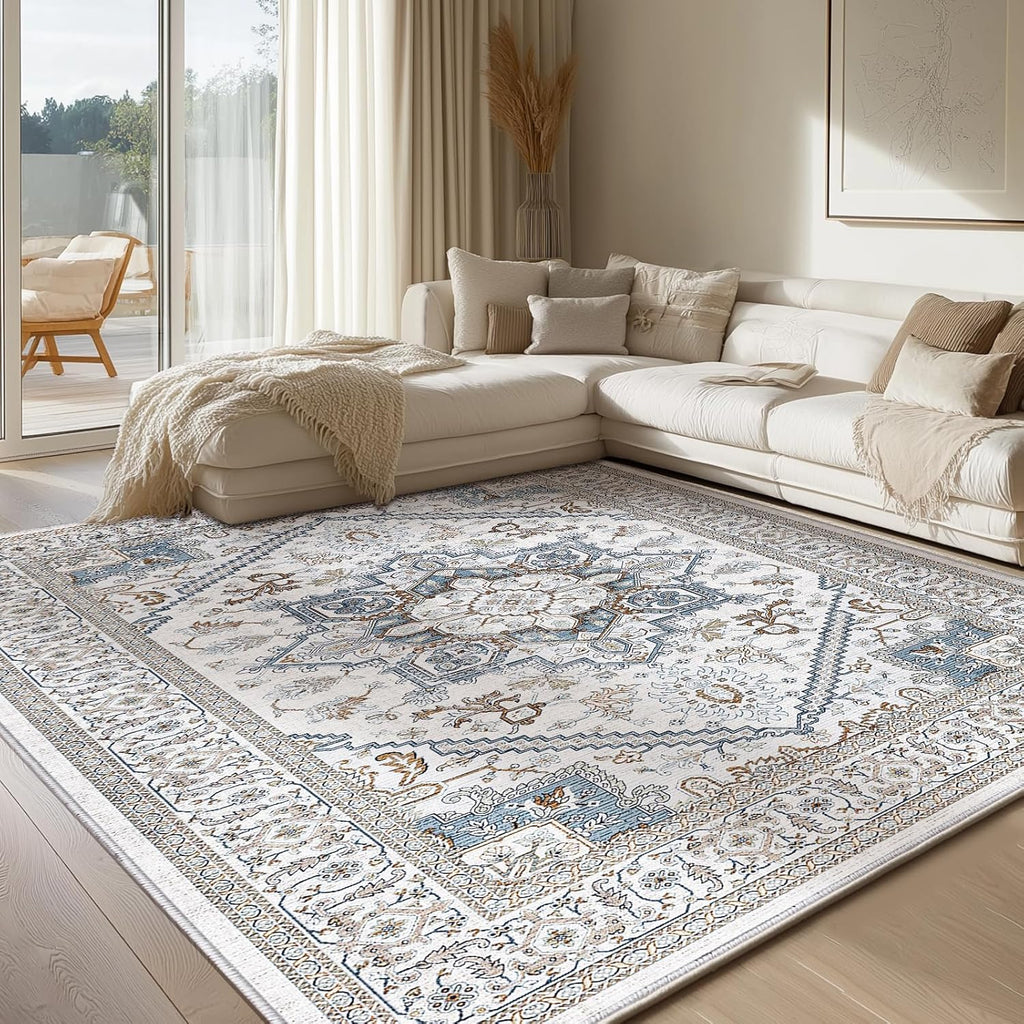 Navy Gold Washable Area Rug