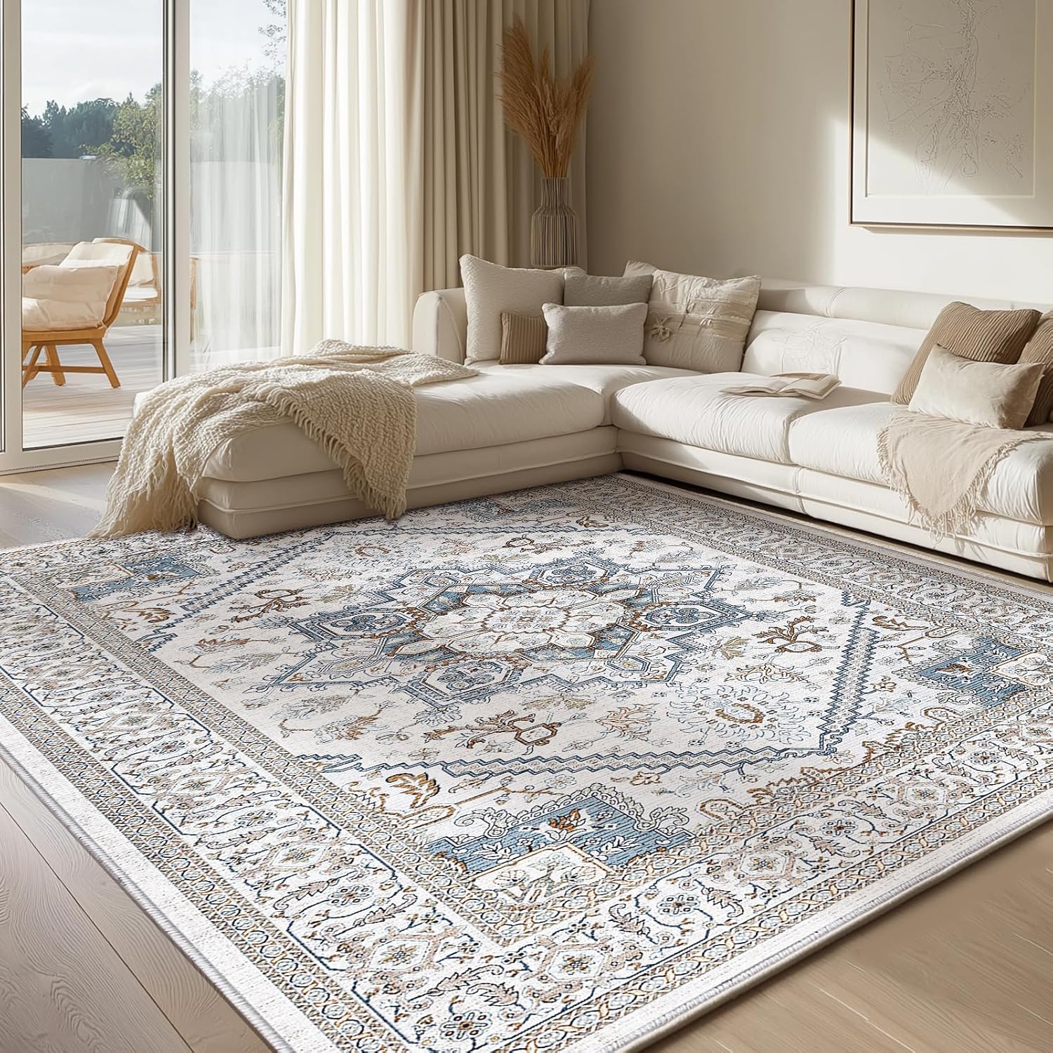 Navy Gold Washable Area Rug