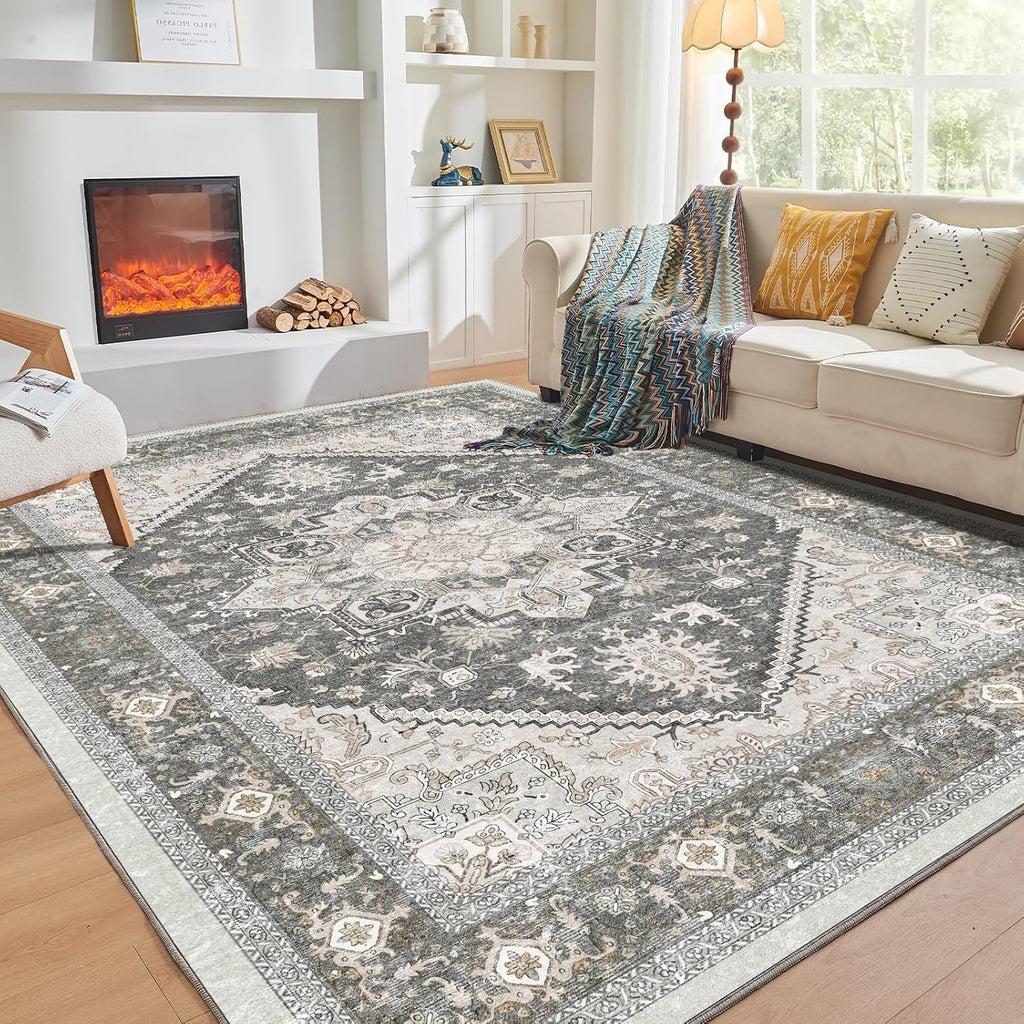 Navy Gold Washable Area Rug