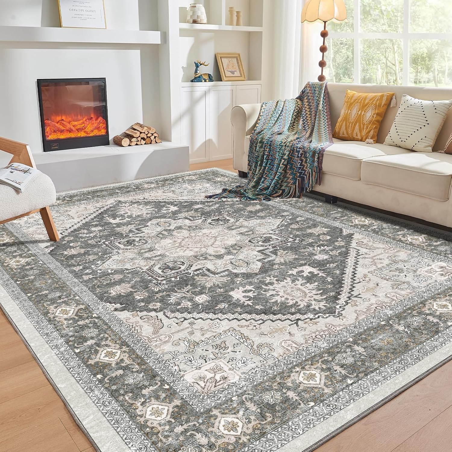 Navy Gold Washable Area Rug