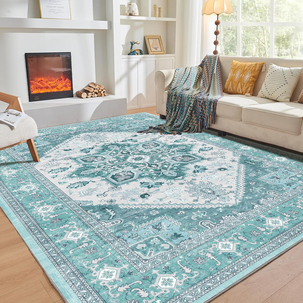 Navy Gold Washable Area Rug