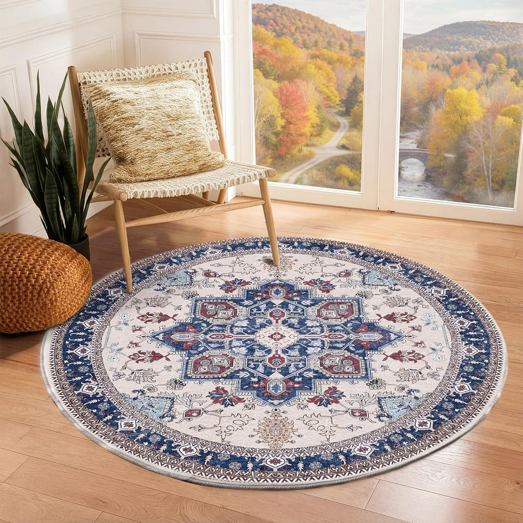 Navy Gold Washable Area Rug