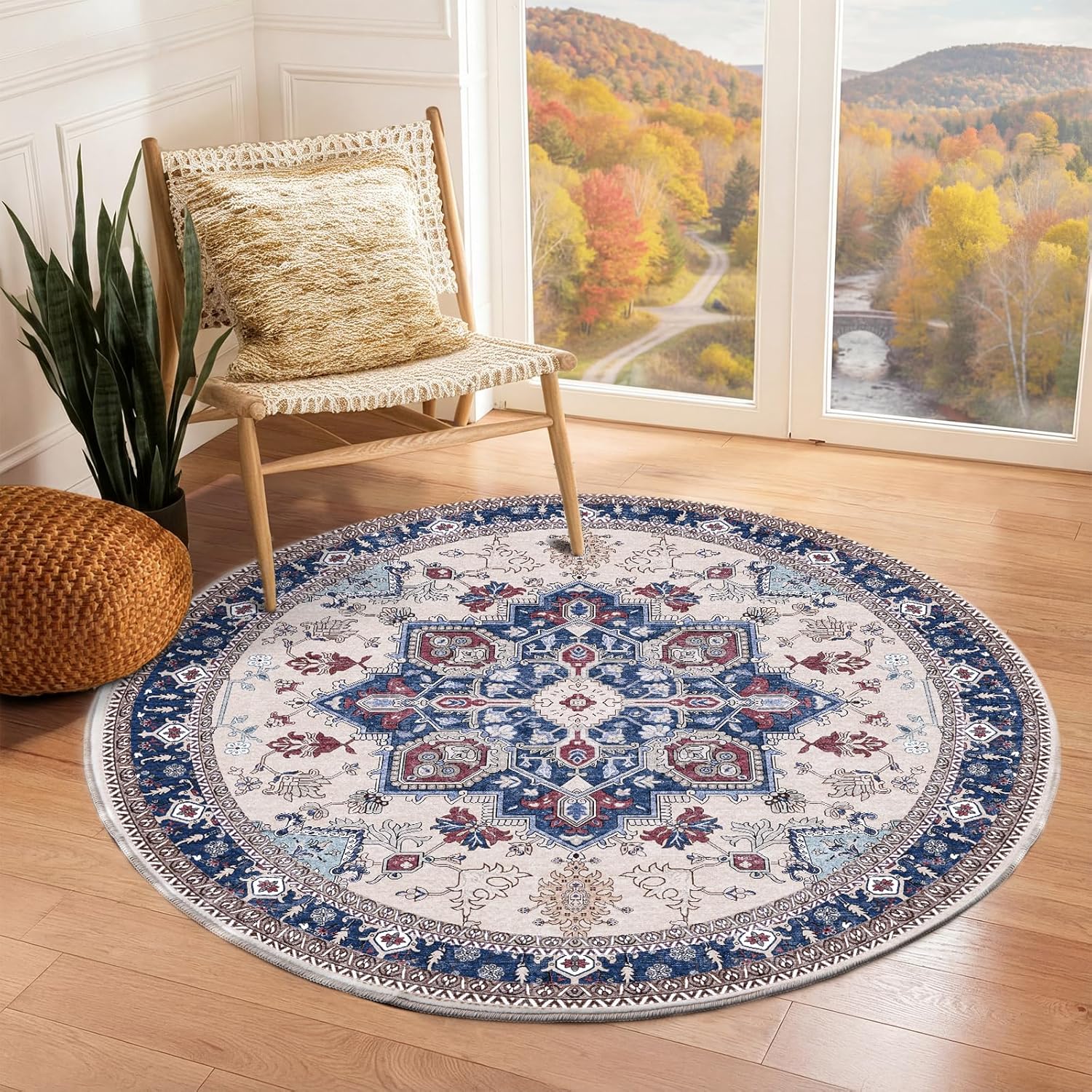 Navy Gold Washable Area Rug