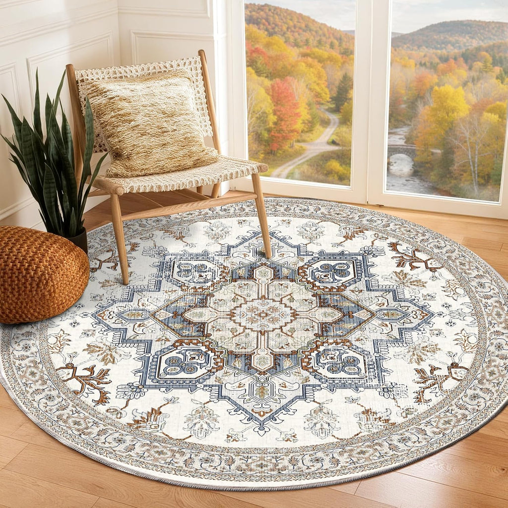 Navy Gold Washable Area Rug