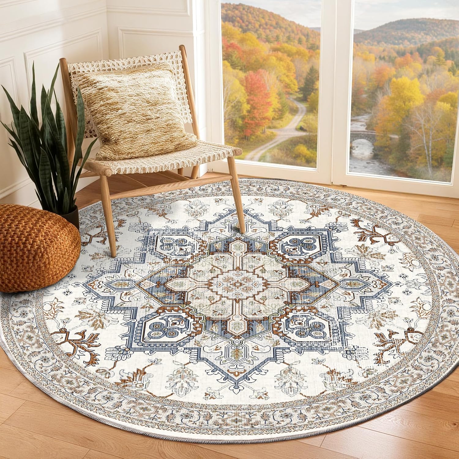 Navy Gold Washable Area Rug