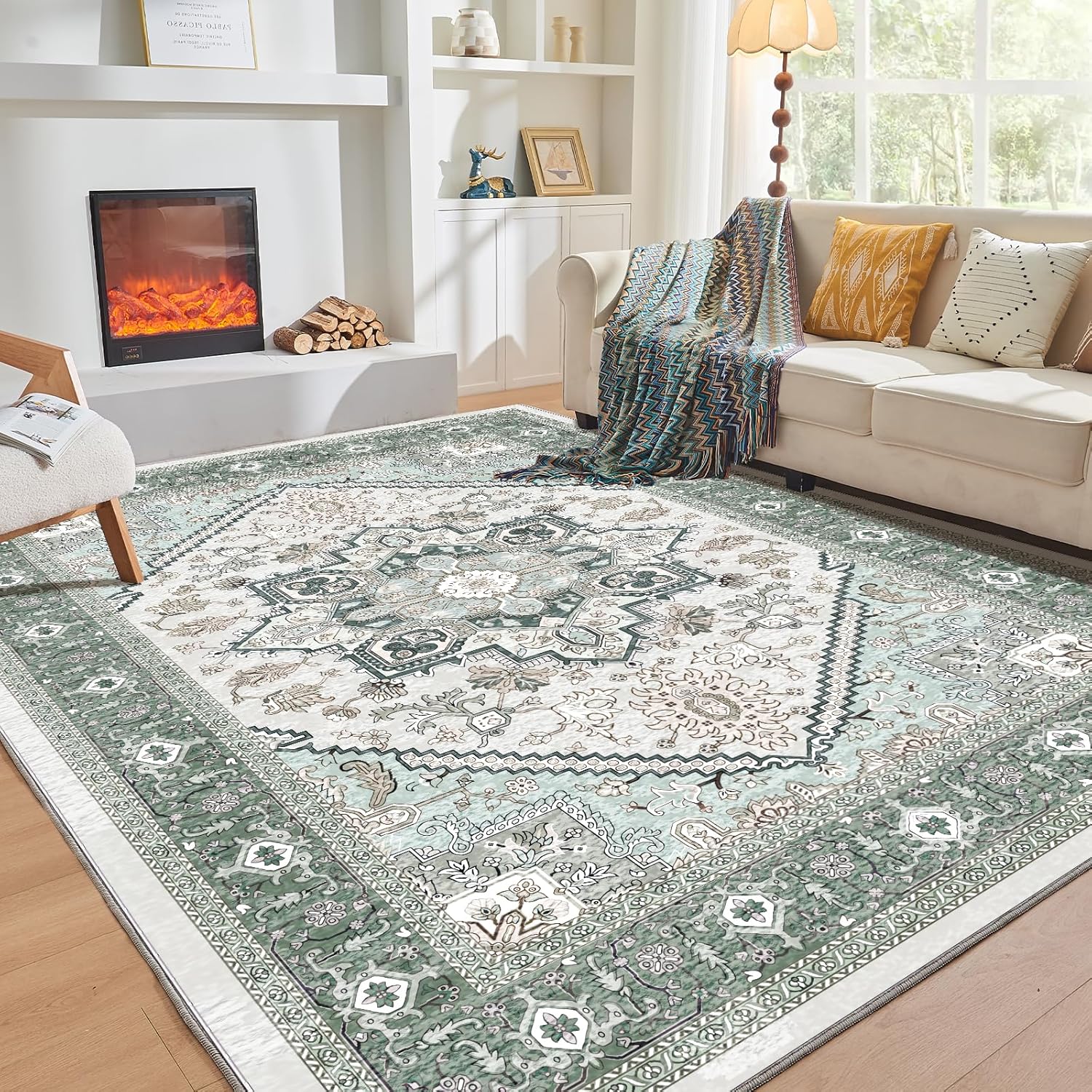 Navy Gold Washable Area Rug