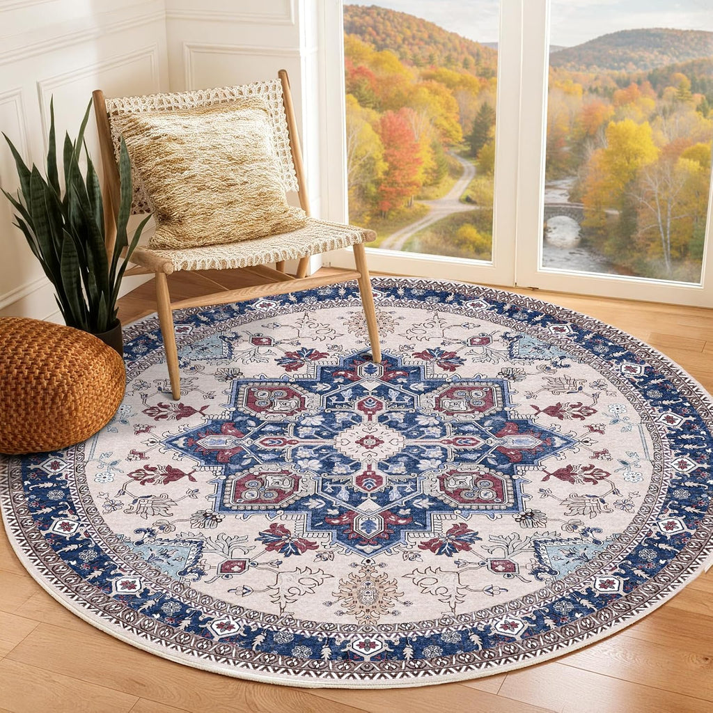 Navy Gold Washable Area Rug