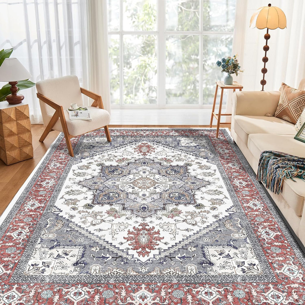 Navy Gold Washable Area Rug