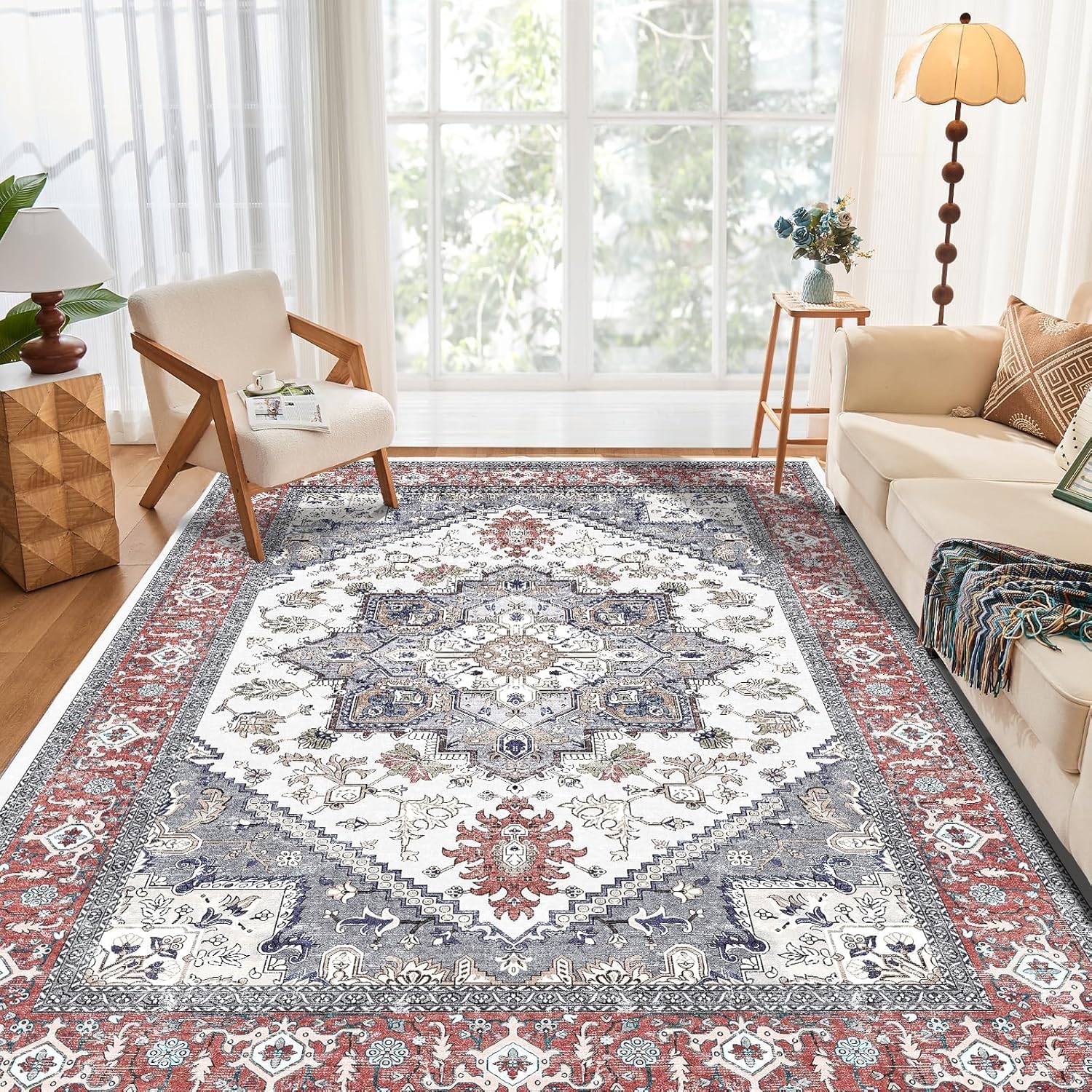 Navy Gold Washable Area Rug