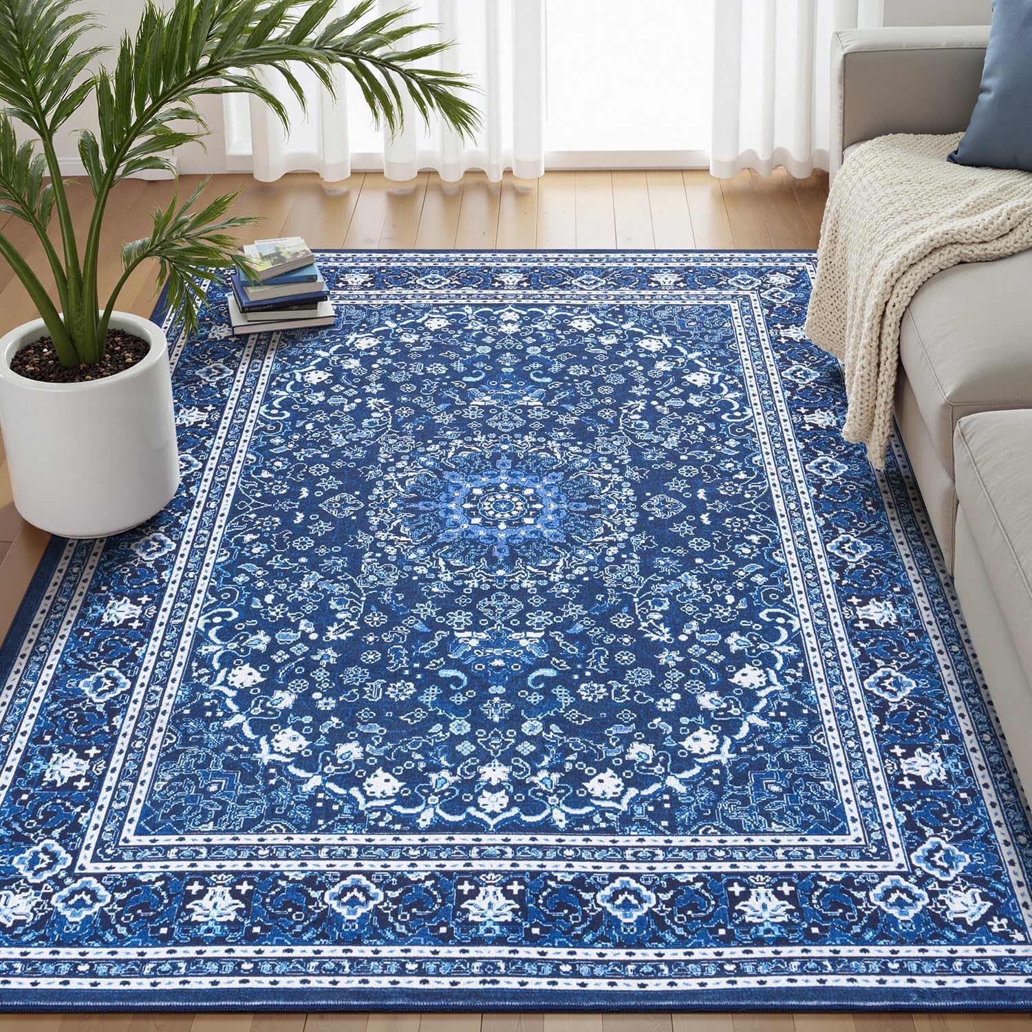 Green Washable Boho Area Rug