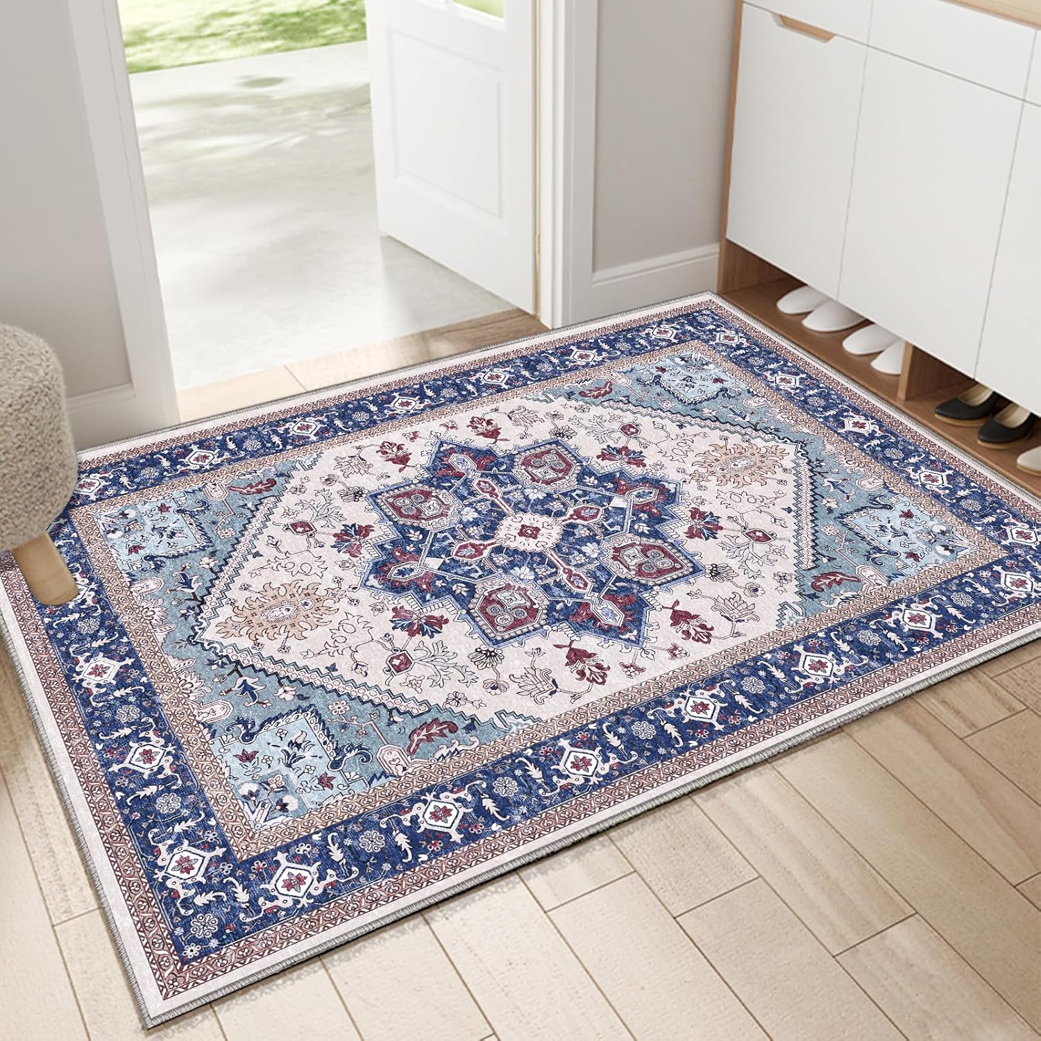 Navy Gold Washable Area Rug