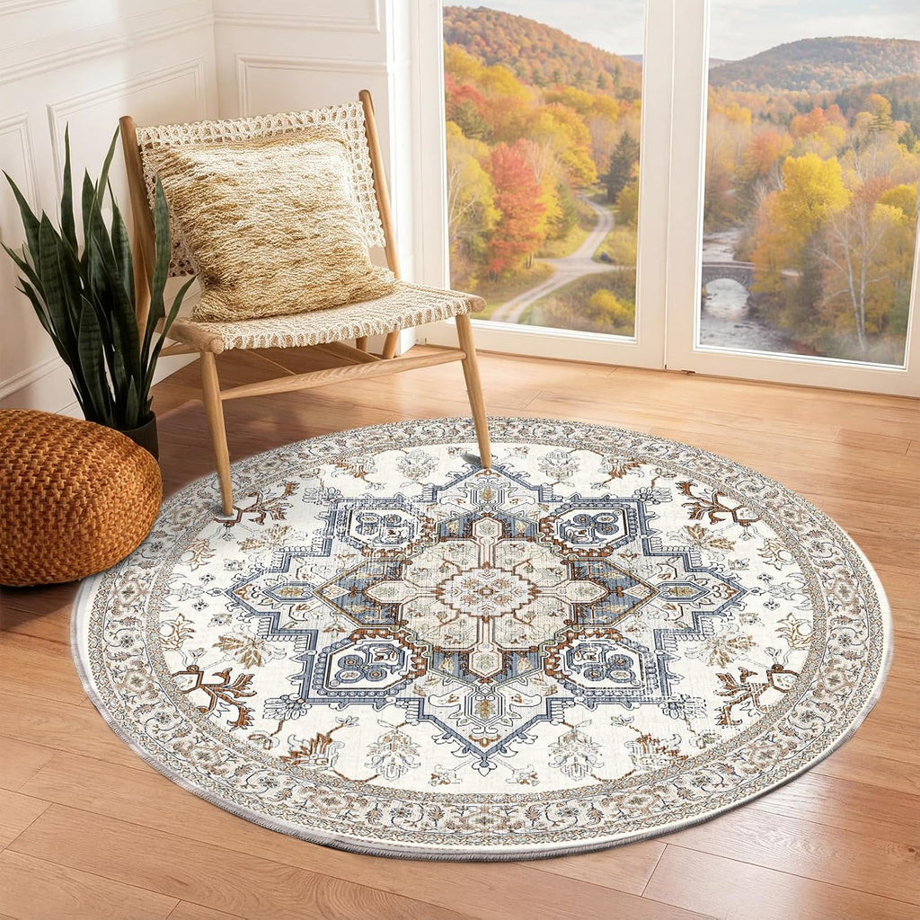 Navy Gold Washable Area Rug