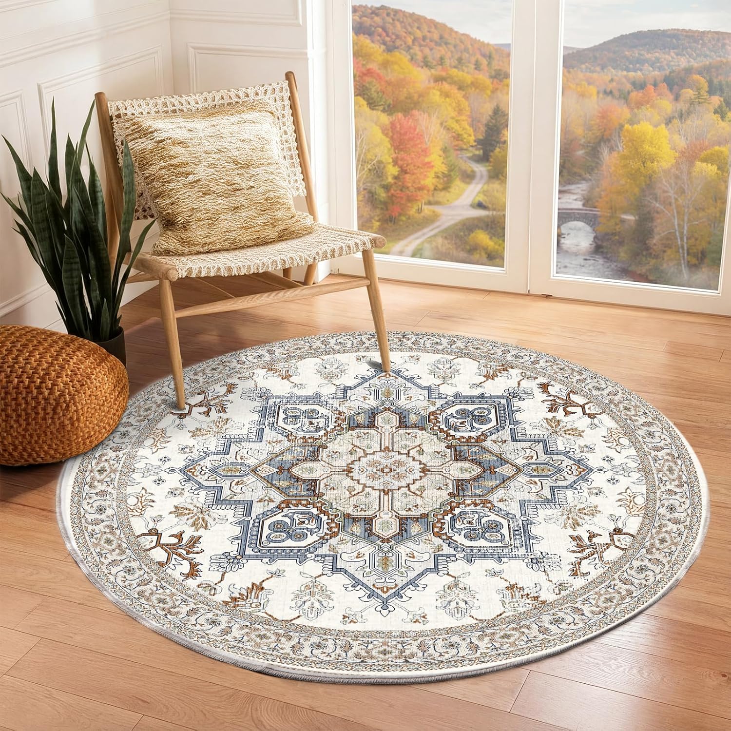 Navy Gold Washable Area Rug