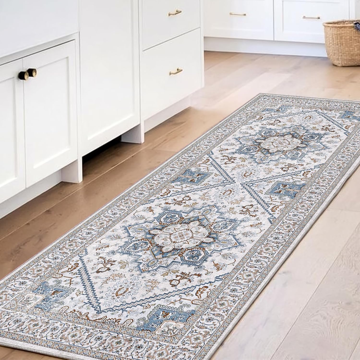 Navy Gold Washable Area Rug