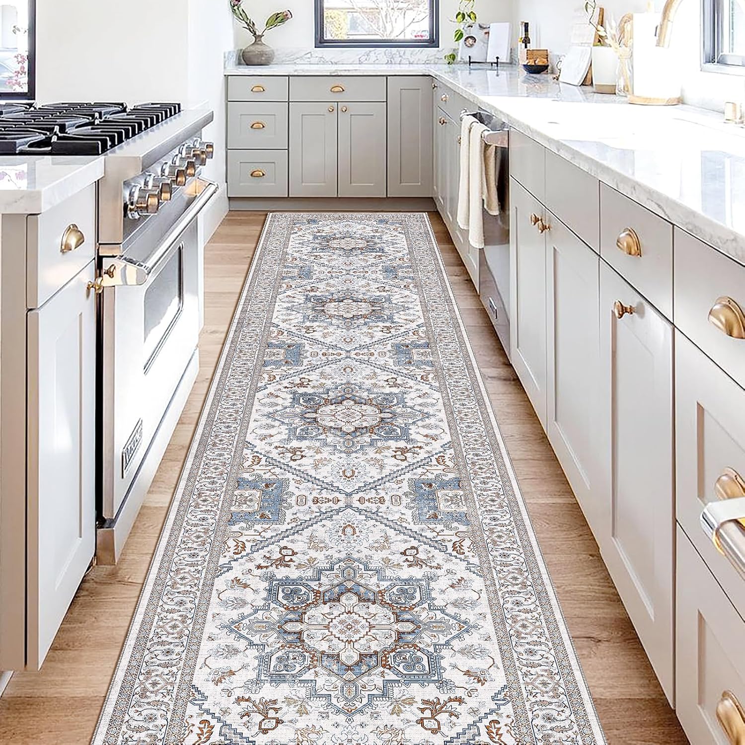 Navy Gold Washable Area Rug