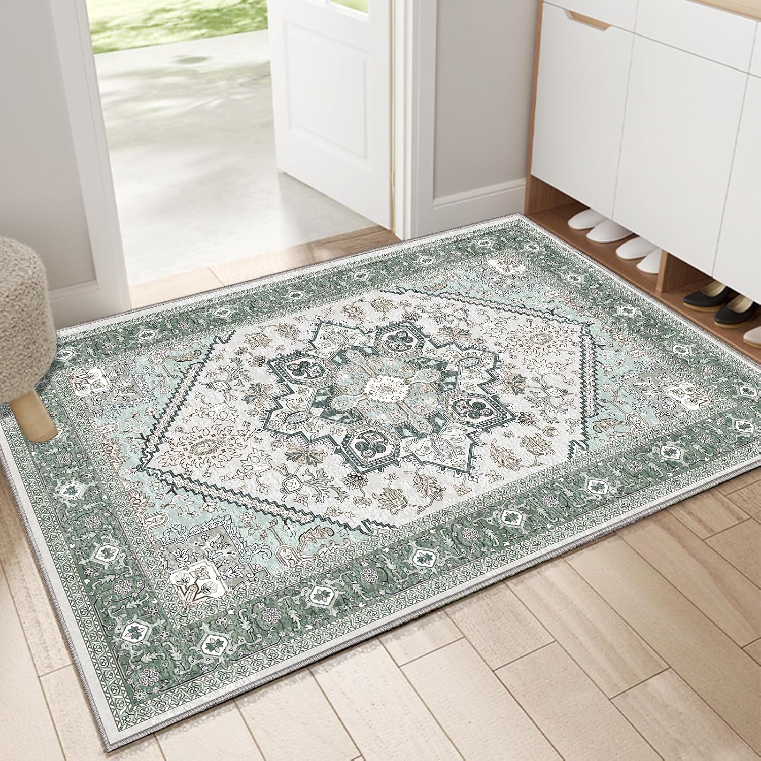 Navy Gold Washable Area Rug