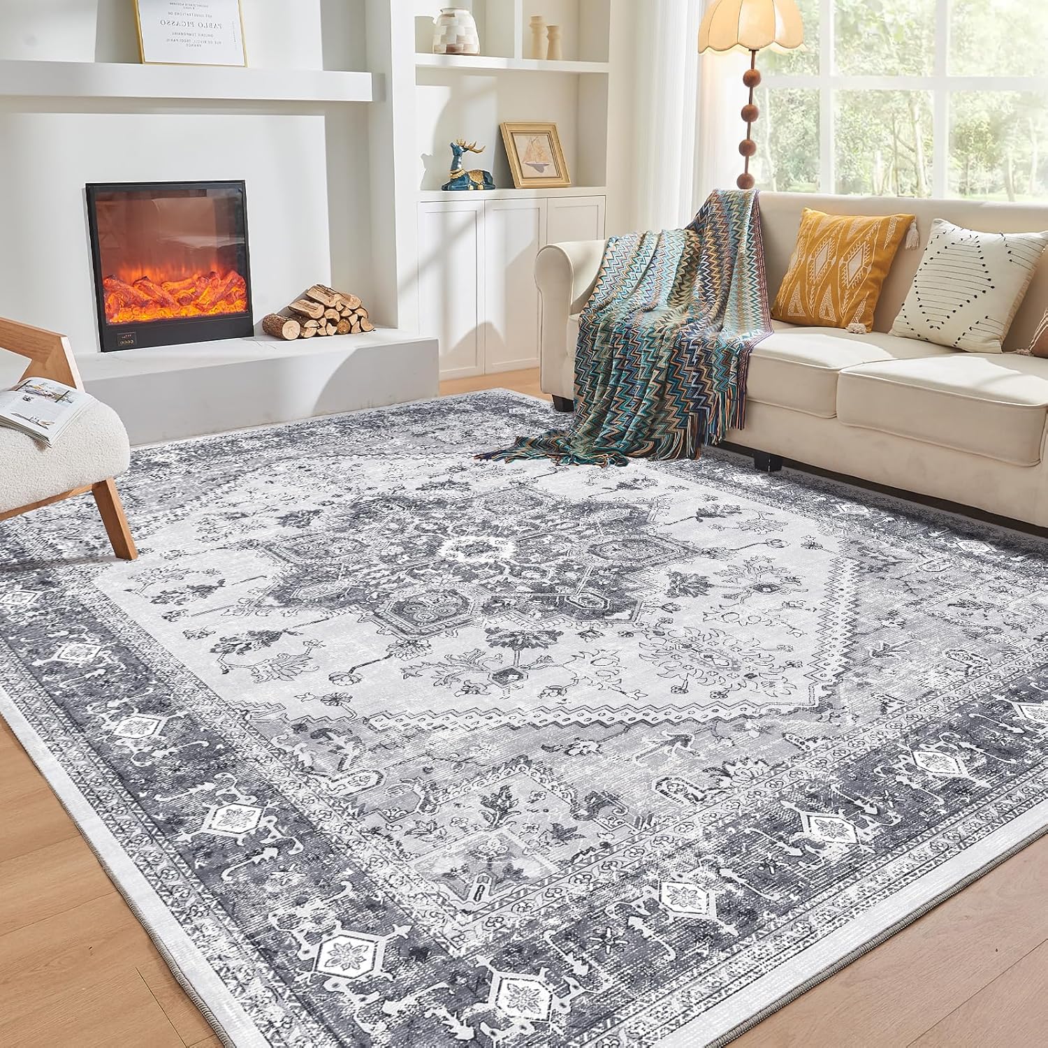 Navy Gold Washable Area Rug