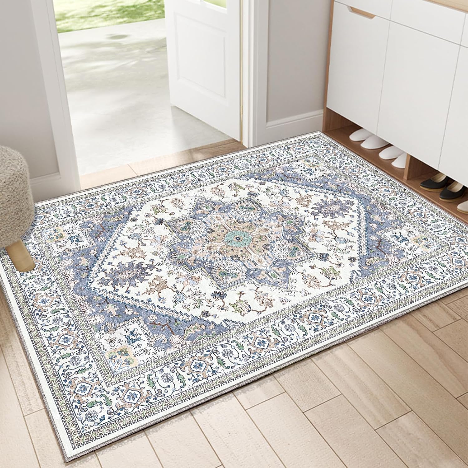 Navy Gold Washable Area Rug