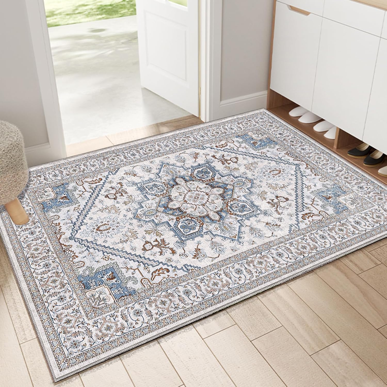 Navy Gold Washable Area Rug