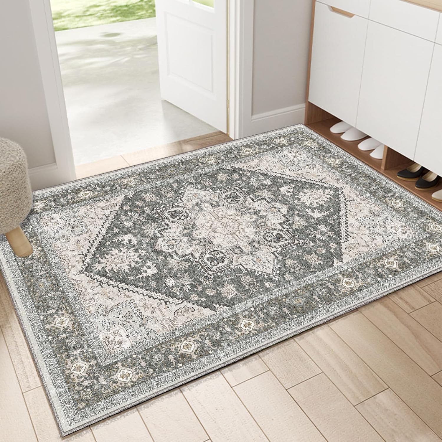 Navy Gold Washable Area Rug