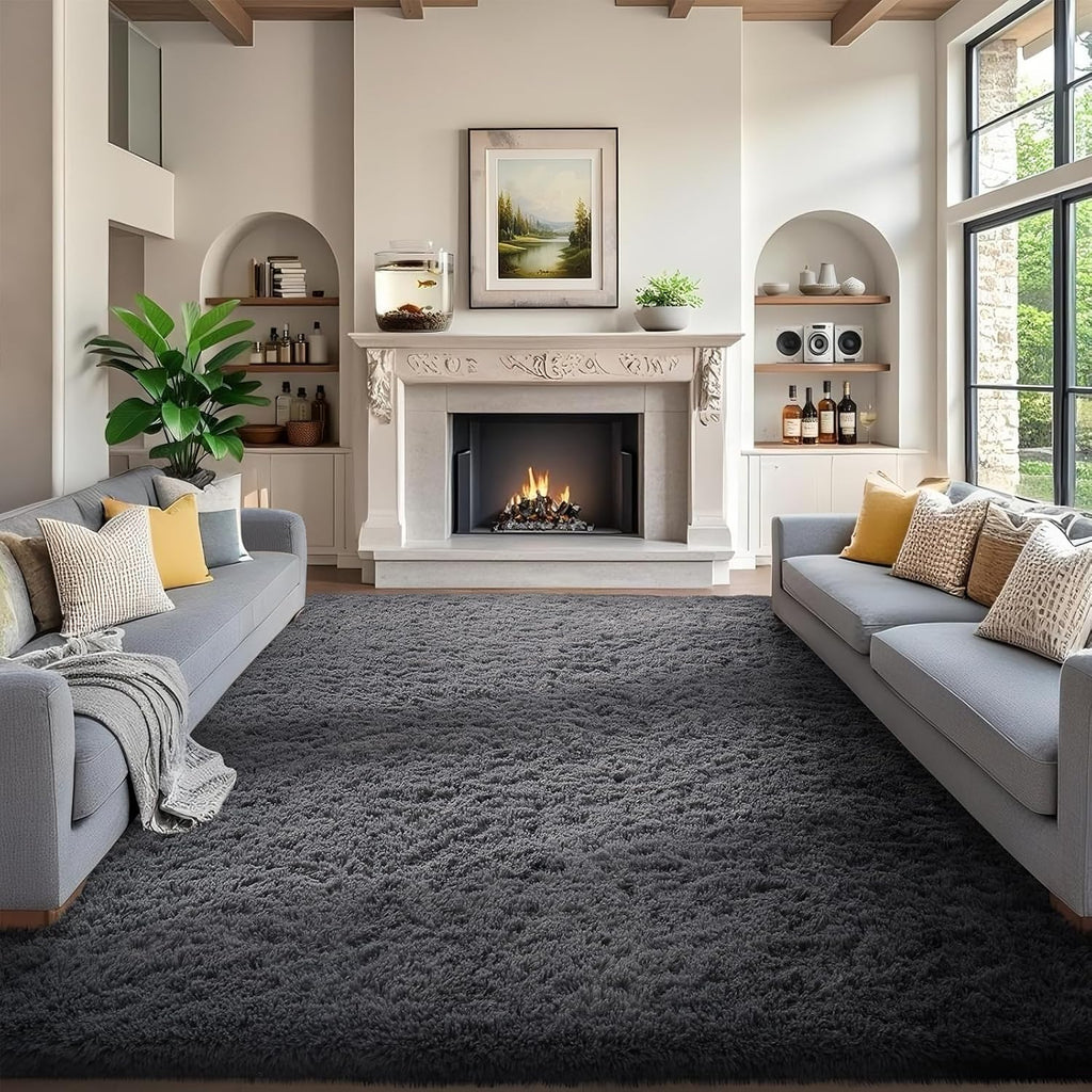 Grey Fluffy Shag Area Rug