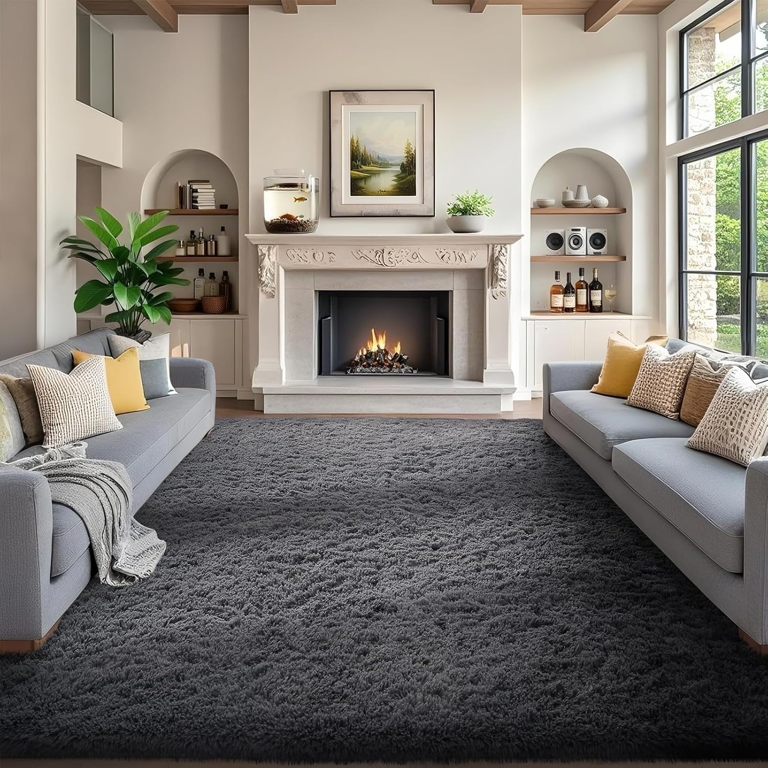 Grey Fluffy Shag Area Rug