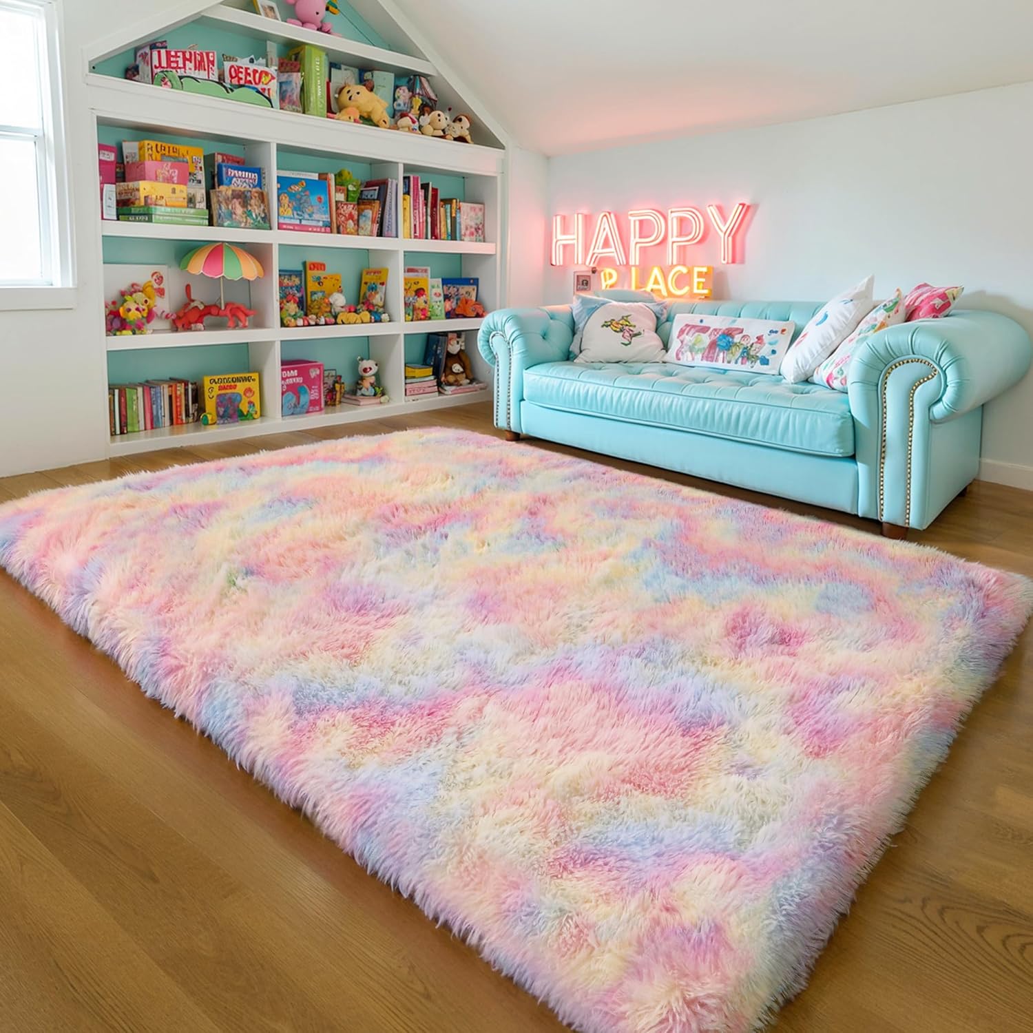 Pink Fluffy Shag Area Rug