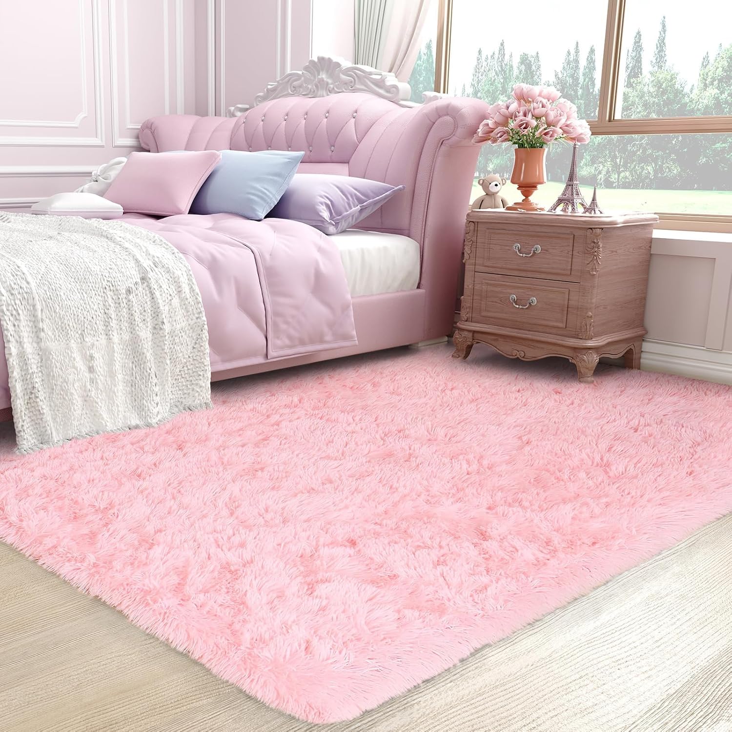 Grey Fluffy Shag Area Rug