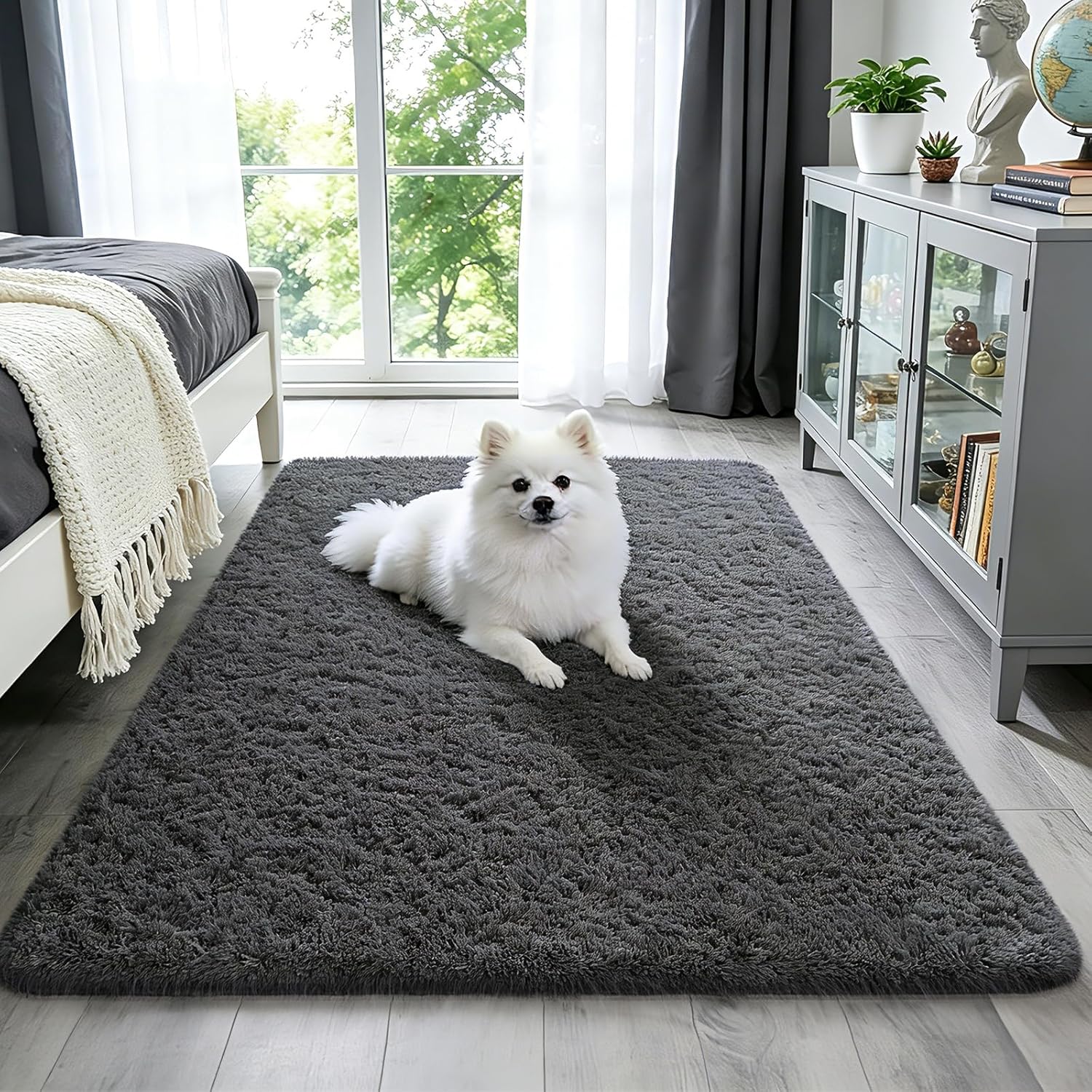 Grey Fluffy Shag Area Rug