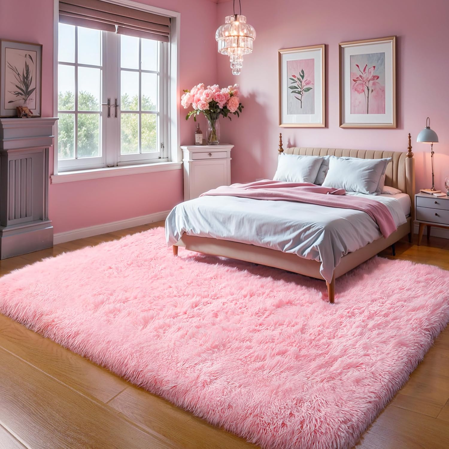 Pink Fluffy Shag Area Rug