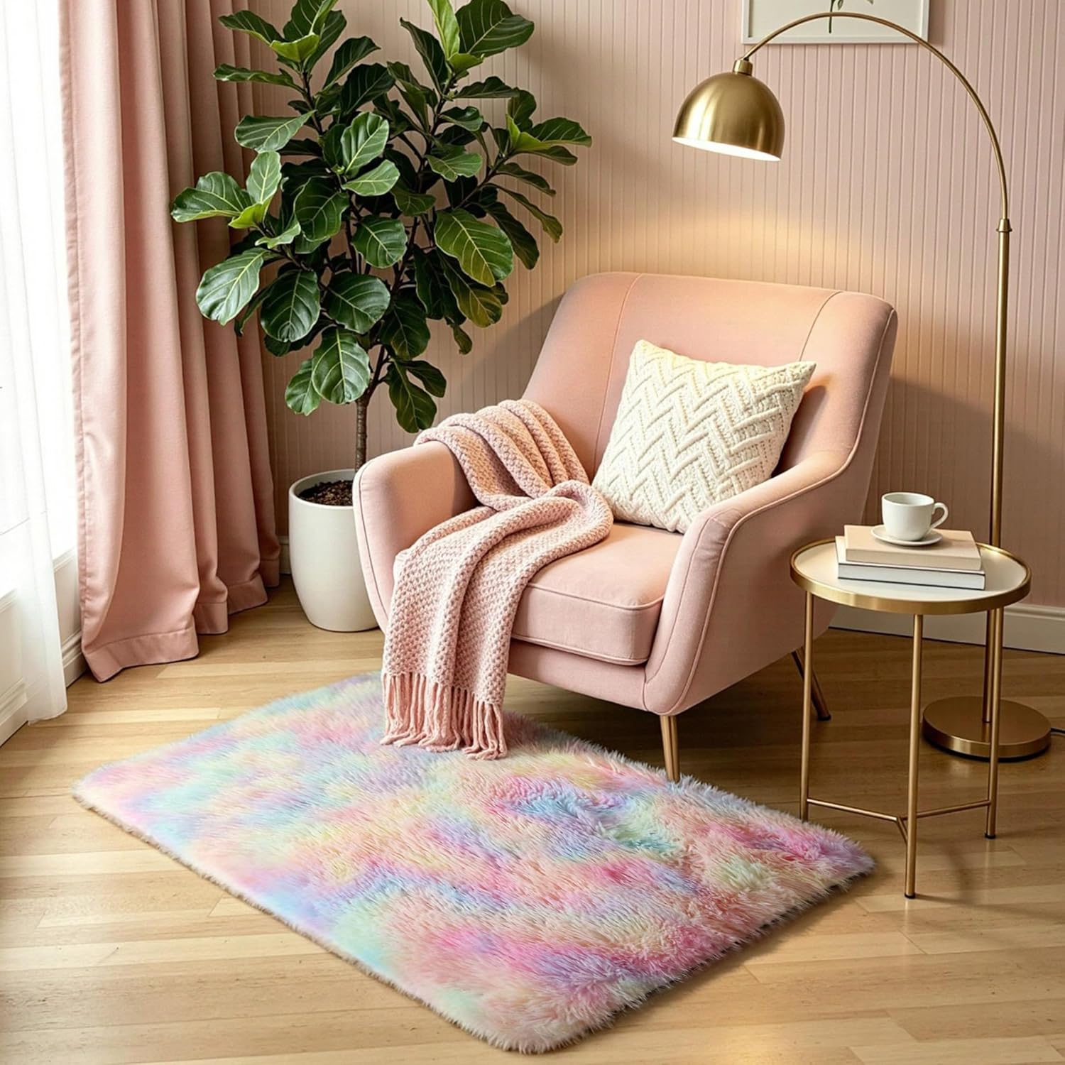 Pink Fluffy Shag Area Rug