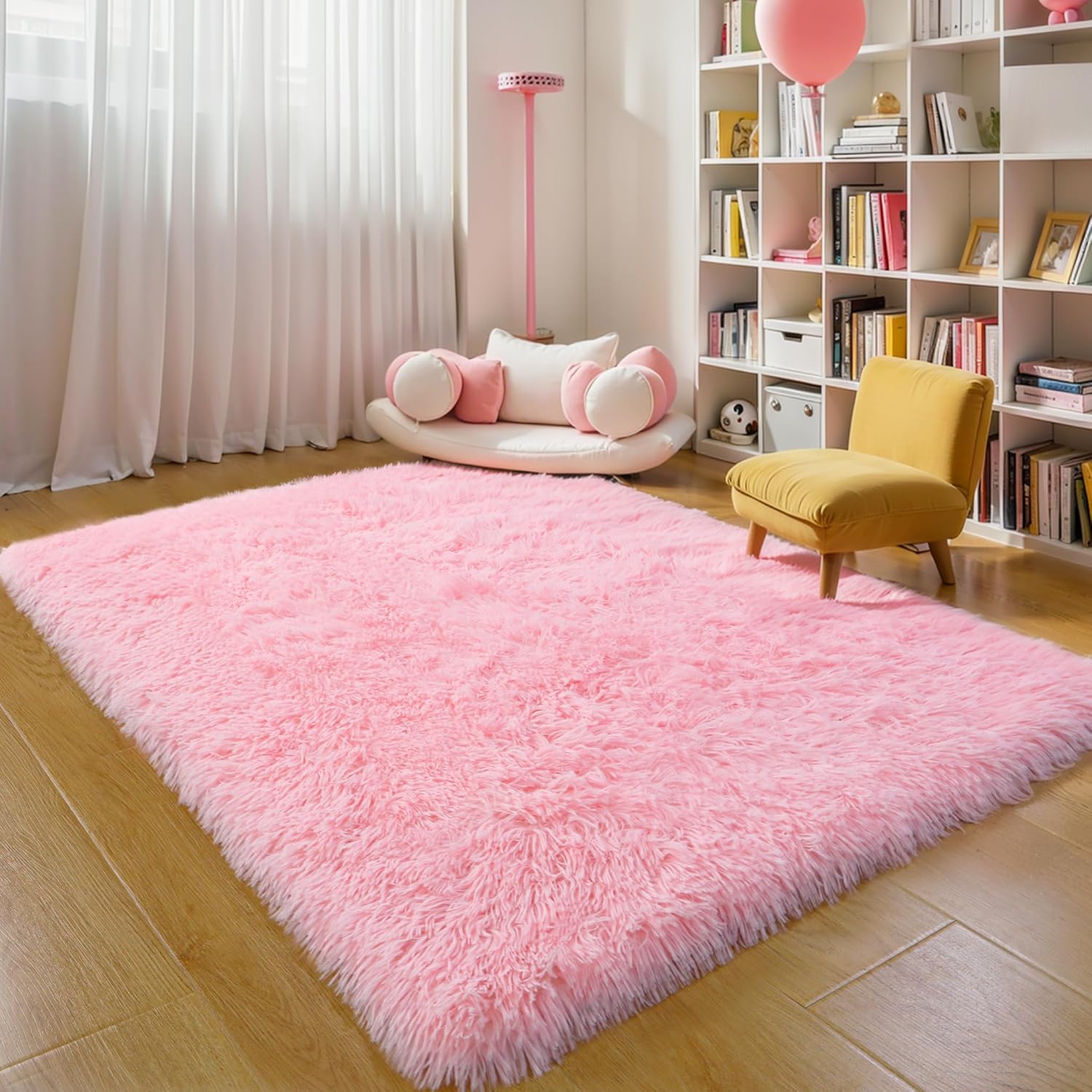 Pink Fluffy Shag Area Rug