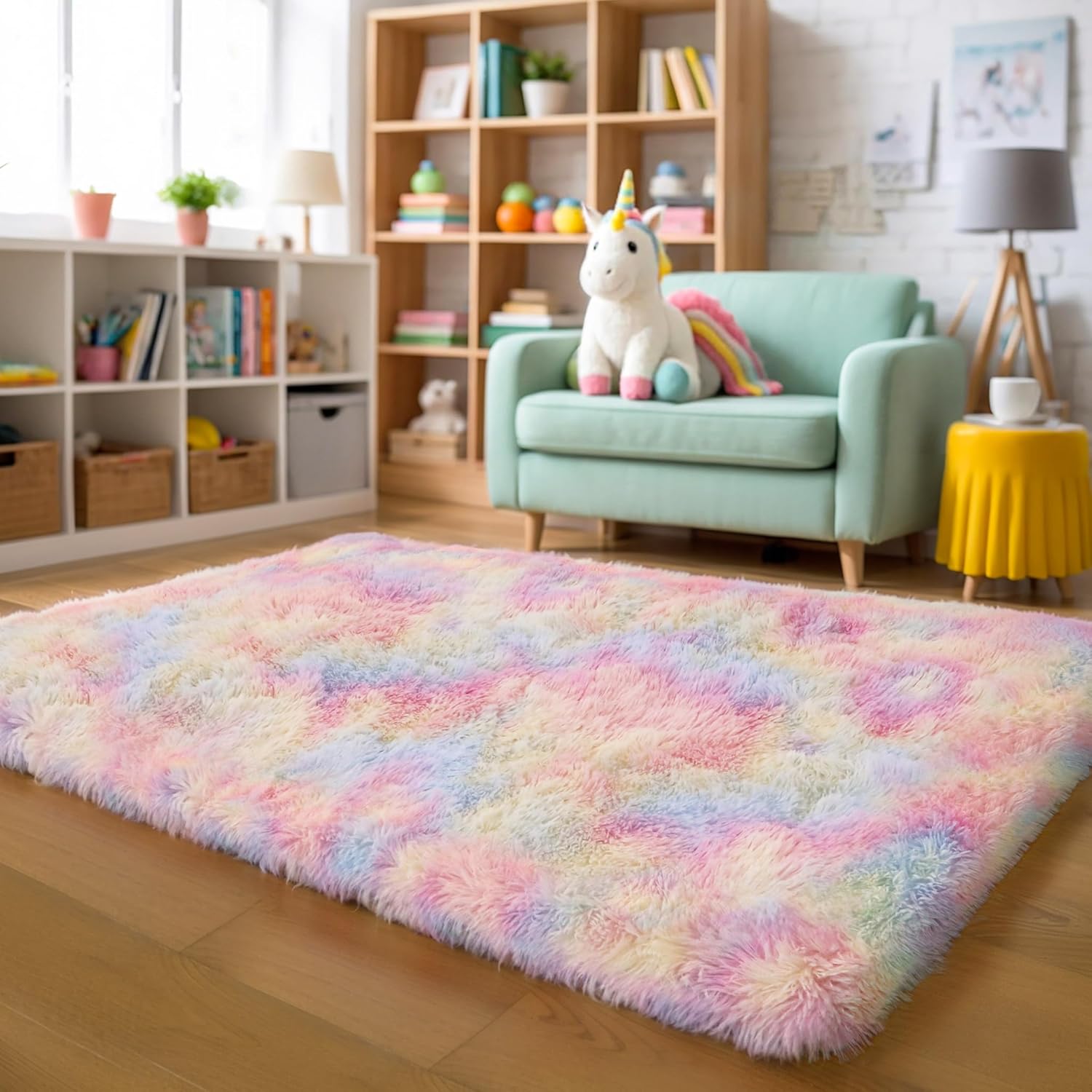 Pink Fluffy Shag Area Rug